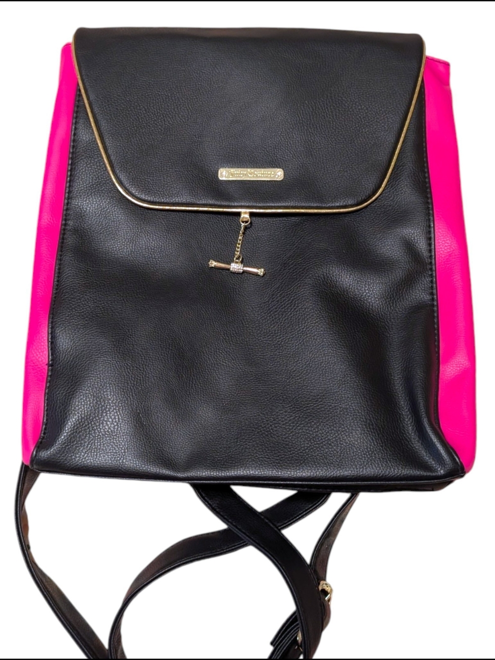 Juicy Couture Black Hot Pink Backpack Gold Hardware